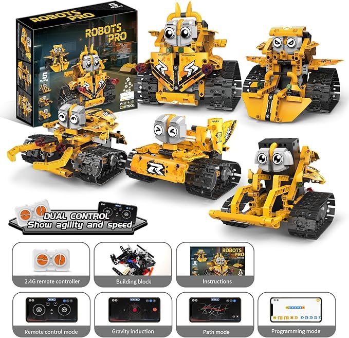 building Toys for Kids, 5 in 1 Stem Toys for Boys Age 8-12, APP & Remote Control Robot Building Kit, DIY Engineering Robotics kit, Programmable Robot Building Set Gifts for Boys Girls (K96173)