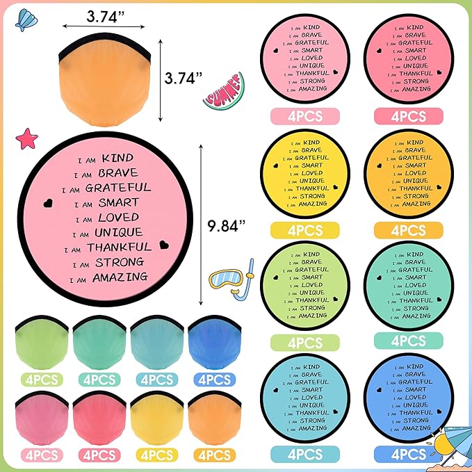 End of the Year Gifts for Students Bulk Foldable Flying Disc Fans Set with Stickers Bags, End of Year Student Gifts from Teacher Beach Fun Folding Pocket Hand Fans for Outdoor Activities Games