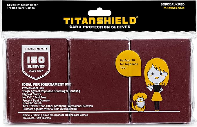 TitanShield (150 Sleeve/Bordeaux Red) Small Japanese Sized Trading Card Sleeves Deck Protector for Yu-Gi-Oh, Cardfight!! Vanguard & More