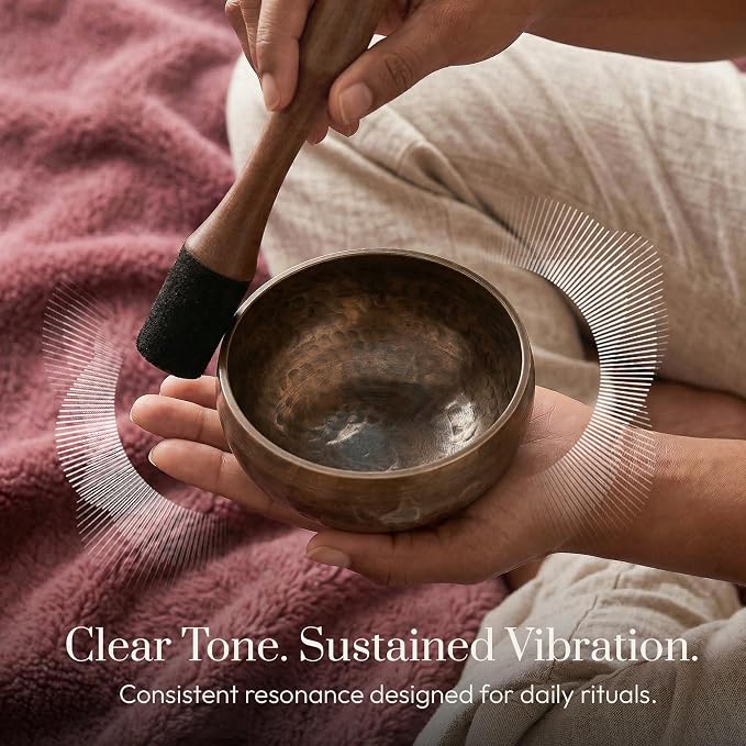 Silent Mind Tibetan Singing Bowl Set – Easy to Play & Beginner Friendly Meditation Bowl with Cushion, Mallet & Case | Stress Relief & Mindfulness | Gift-Ready