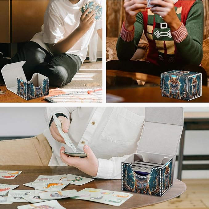 DEGDFSGR for TCG MTG Card Game Storage Box Organizer Trading Card Case Commander Deck Box Magnetic Closure Creative Pattern Up to 200 Cards, Blue Glow Fox