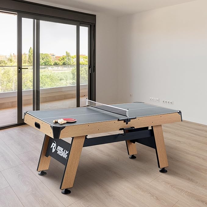 Rally and Roar 72 Inch Air Hockey Table with LED Scorer and Table Tennis Top