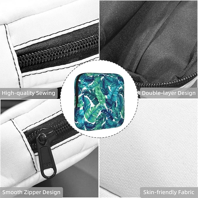 Palm Leaves Leaf Tropical Hawaii Hawaiian Summer Green Period Bag For Women,Portable Sanitary Napkin Period Pad Pouch For Purse, Small Make Up Bags