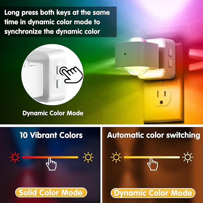 L LOHAS LED Night Light, Color Changing Night Lights Plug into Wall RGB | Rotating White Nightlight, Dusk to Dawn Sensor, Rainbow Nightlights Projector for Bathroom, Gaming Room, Decor, Gifts,1 Pack