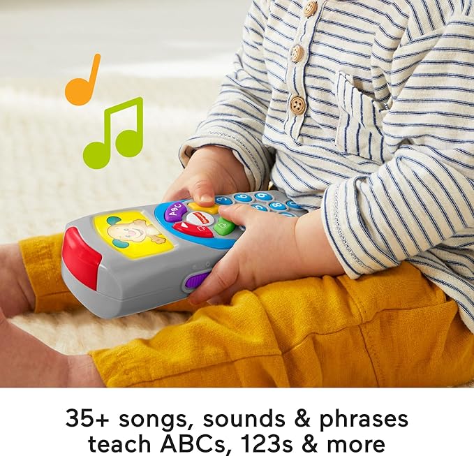 Fisher-Price Baby Learning Toy Laugh & Learn Puppy’s Remote Pretend TV Control with Music & Lights for Developmental Play Infants Ages 6+ Months