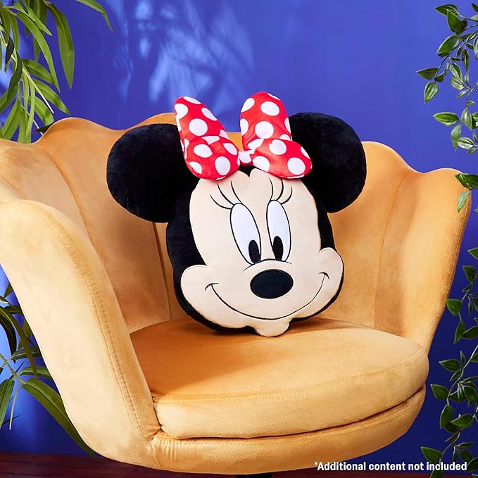 Disney Stitch 3D Plush Cushions for Bed Travel, Cute Cuddle Pillow Stuffed Character Pillow, Bedroom Accessories, Room Decor, Gifts for Kids (Black Minnie, L14.56 x W13.77)