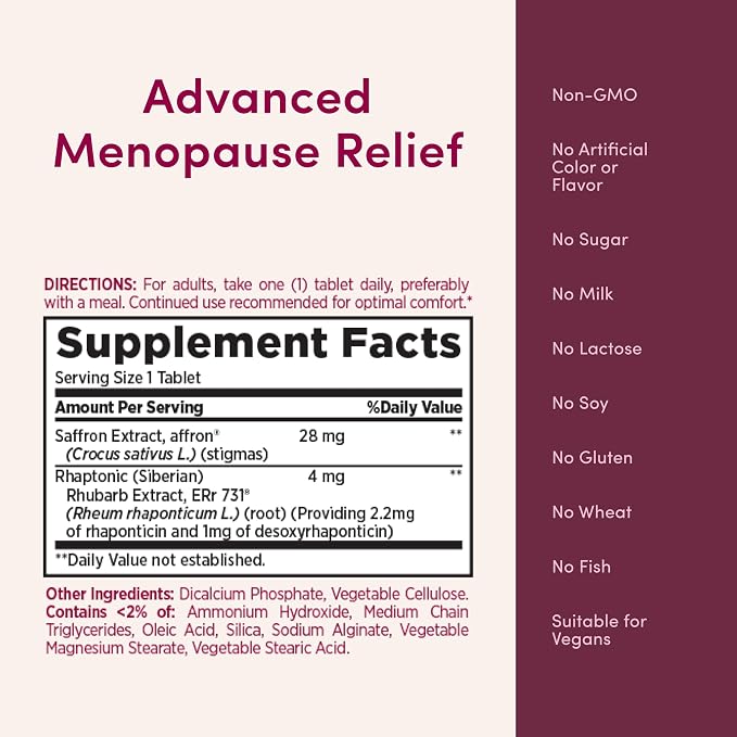 Nature’s Bounty Optimal Solutions Advanced Menopause Relief Supplements for Women with Hot Flash and Night Sweats, No added Hormones, Drug-Free, 30 Tablets, 30 Total Servings