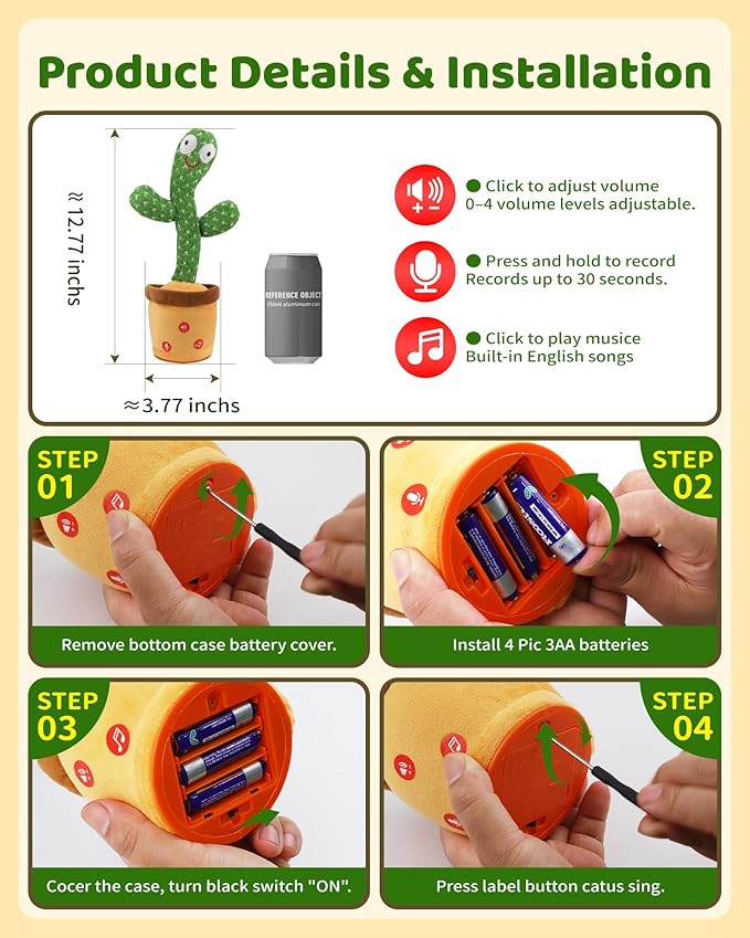 Baby Toys 0-6 3-6 6-12 12-18 Months Dancing Talking Cactus, Toddler Boys Girls Gifts for 2 3 4 5 6 7 8 9 10 Month Old Baby Toys for 1 Year Old Boy Girl