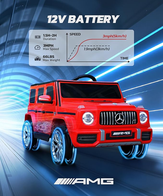 ELEMARA Licensed Mercedes-Benz AMG G63 Ride on Toys,Drivable Car for Toddler,Kids' Electric Vehicles,Dual Mode of Flashing Light/LED Light,Spring Suspension,Bluetooth,Music& Horn,Soft Start,Red
