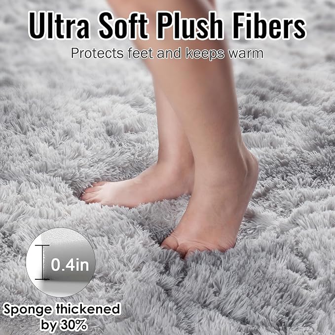 PAGISOFE Light Grey Shaggy Abstract Area Rug 6x9 Feet, Plush Fluffy Rugs for Living Room, Soft Rug for Bedroom, Furry Rugs for Girls Boys Kids Room, Large Fuzzy Rug for Playroom, Shag Carpet