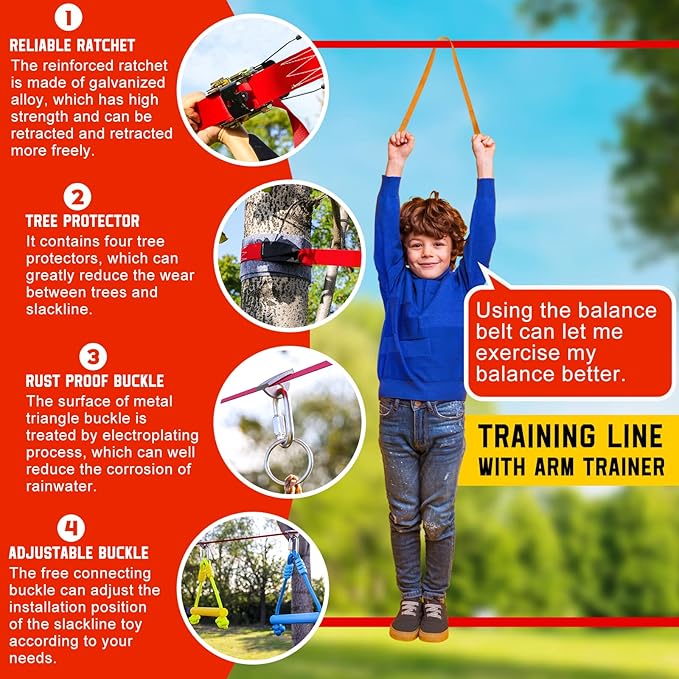 Ninja Warrior Obstacle Course for Kids-Playground Fitness Equipment Ninja Slackline with Multiple Accessories for Kids,Contain Swings,Rope ladders,Rings,Ninja Couse for Kids Outside (2x56ft)