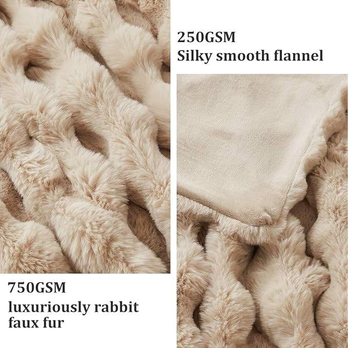 Faux Fur Throw Blanket for Couch, 1000 GSM Cozy Fuzzy Fluffy Soft Plush Thick Bubble Sherpa Blanket for Sofa Bedroom Living Room, Mothers Day Birthday Gifts for Women Home Decor