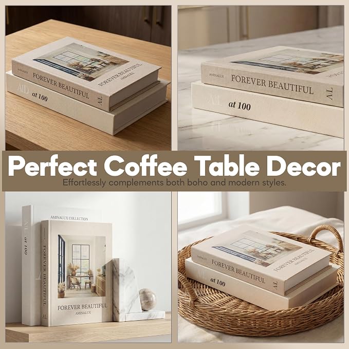 Decorative Books for Home Decor with Storage – Set of 2 Faux Linen Book Boxes with Aesthetic Covers – Enhance Your Coffee Table, Bookshelf Decor – Hidden Storage for Photos, Keepsakes, and Jewelry