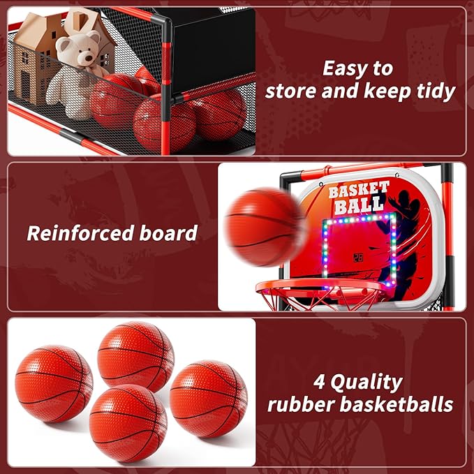 Arcade Basketball Game Set for Kids 3-12 Years Old, Kids Basketball Hoop with 4 Balls & Pump, Indoor Outdoor Sports Play Toys, Basketball Games Toys, for Boys Girls Teens