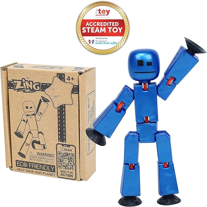 Zing StikBot Single Pack - Includes 1 StikBot - Collectible Action Figures and Accessories, Stop Motion Animation, Ages 4 and Up (Metal Blue)