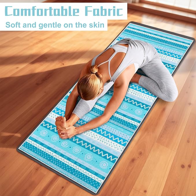 Yoga Towel,Absorbent Yoga Mat Towel for Hot Yoga Non Slip,Stylish Prints,Ideal for Workouts,Hot Yoga,Bikram,Pilates Equipment,72 x 27 in,Light Blue Triangle Geometry