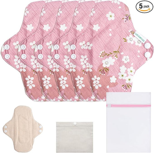 5-Pack Organic Cotton Panty Liners – LUCKYPADS Reusable Panty Liners for Women, Thin Breathable Leakproof Daily Use Washable Panty Liners with Laundry Bag & Cotton Pouch(7.9 Inch)