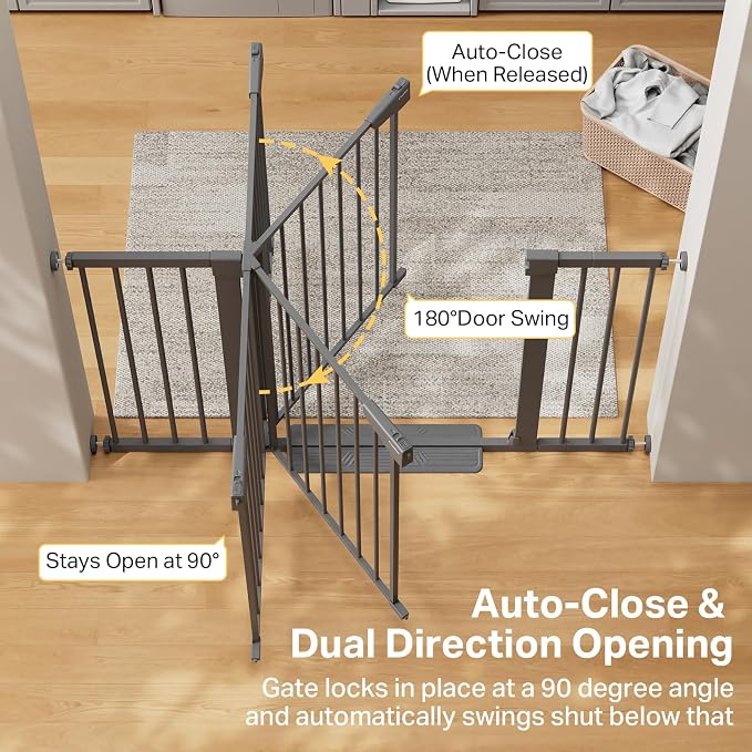 Cumbor 30-51.5" Extra Wide Baby Gate for Stairs, Pressure Mounted Dog Gate Indoor with Self-Closing Walk Through Door, Mom's Choice Award Winner, Child Safety Double-Lock, Cool Gray