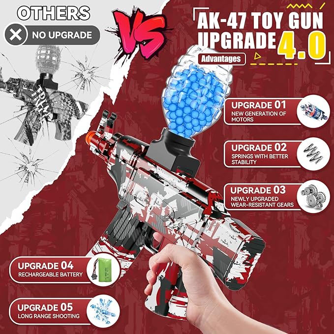 Gel Ball Blaster, Automatic Electric Splat Gun with Orby Gel Balls, Splatter Ball Blaster Toy for Outdoor Shooting Games, Backyard Fun, Birthday for Teens Ages 14+, Red