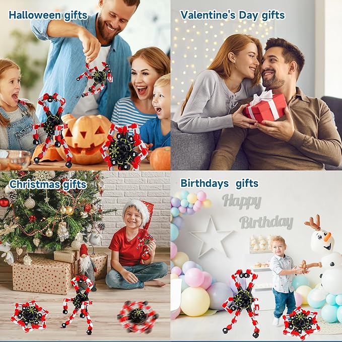 4 Pcs Fidget Toys Transformable Fidget Spinners Autism ADHD Anxiety Stress Relief Sensory Toys for Kids and Adults Deformable Robot Spinner Fingertip Gyros for Party Favors Classroom Prizes (Red)