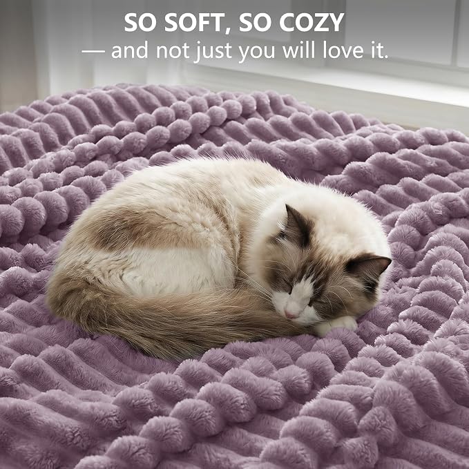 Dusty Purple Throw Blanket for Couch & Bed, 50 x 60 Inch | 300GSM Ribbed Fleece Blanket, Soft, Cozy & Lightweight, OEKO-TEX Certified, All-Season Use for Travel, Dorm & Home Decor