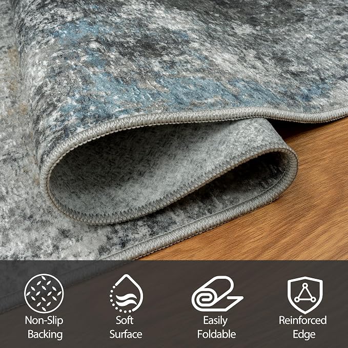5x8 Area Rugs for Living Room Rug Washable: Abstract Rug for Dining Room Bedroom Carpet Non Slip 5 by 8 Indoor Modern Nursery Home Office Black Gold