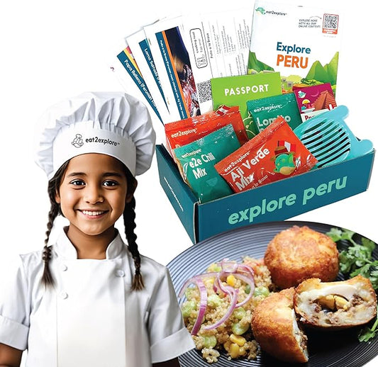 Cooking Kits for Kids - Interactive & Educational Set with 3 Recipe Cards, Key Ingredients & Cooking Tools - Ideal Idea for Kids who Love to Create Meals (Peru Edition)