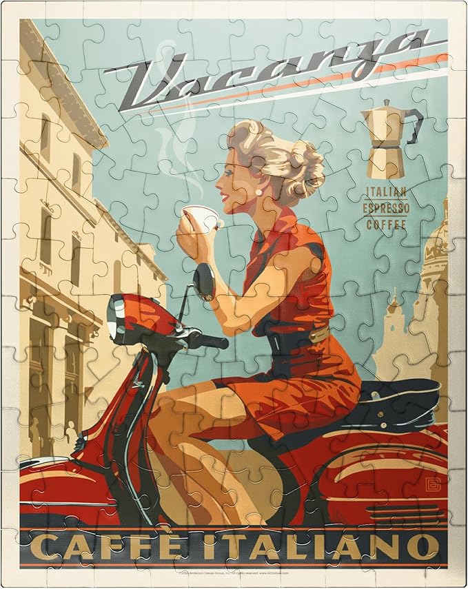 MyPuzzle Vacanza Italiana Coffee, Vintage Poster - Premium 100 Piece Jigsaw Puzzle for Adults