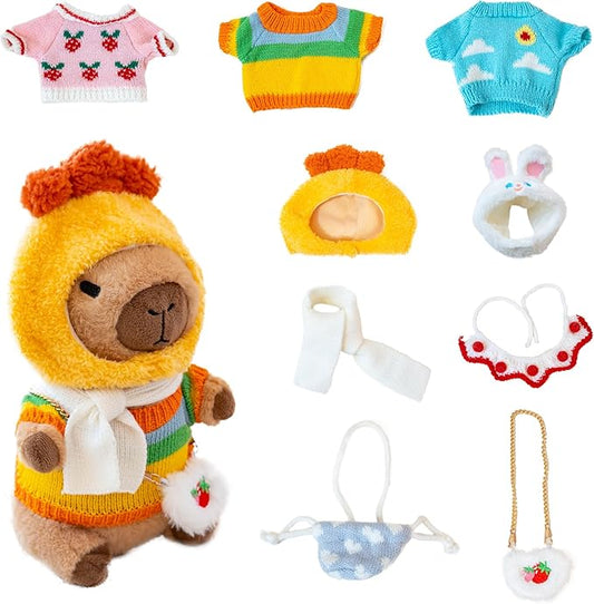 Capybara Plush with 10 Pcs Clothes & Accessories,Christmas Stuffed Animals, 10.2 in Cute Capybara Plush Toys,Birthday Gifts&Dress Up Cute Plushies for Boys/Girls (Chicken-C)
