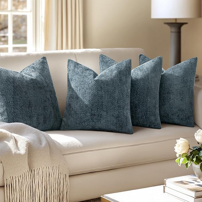 MIULEE Soft Decorative Chenille Pillow Covers Navy Blue 18x18 Pack of 4 | Modern Home Decor, All Same Navy Color Set, Couch Throw Pillows, Farmhouse Boho Cushion Covers for Sofa Bed Living Room
