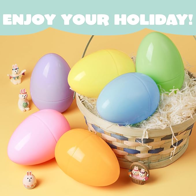 JOYIN 6 Pcs Large Pastel Easter Eggs, 6 Inches Jumbo Plastic Eggs Fillable for Easter Themed Hunt Colorful Basket Stuffers Fillers Filling Treats Party Favor Classroom Prize Supplies