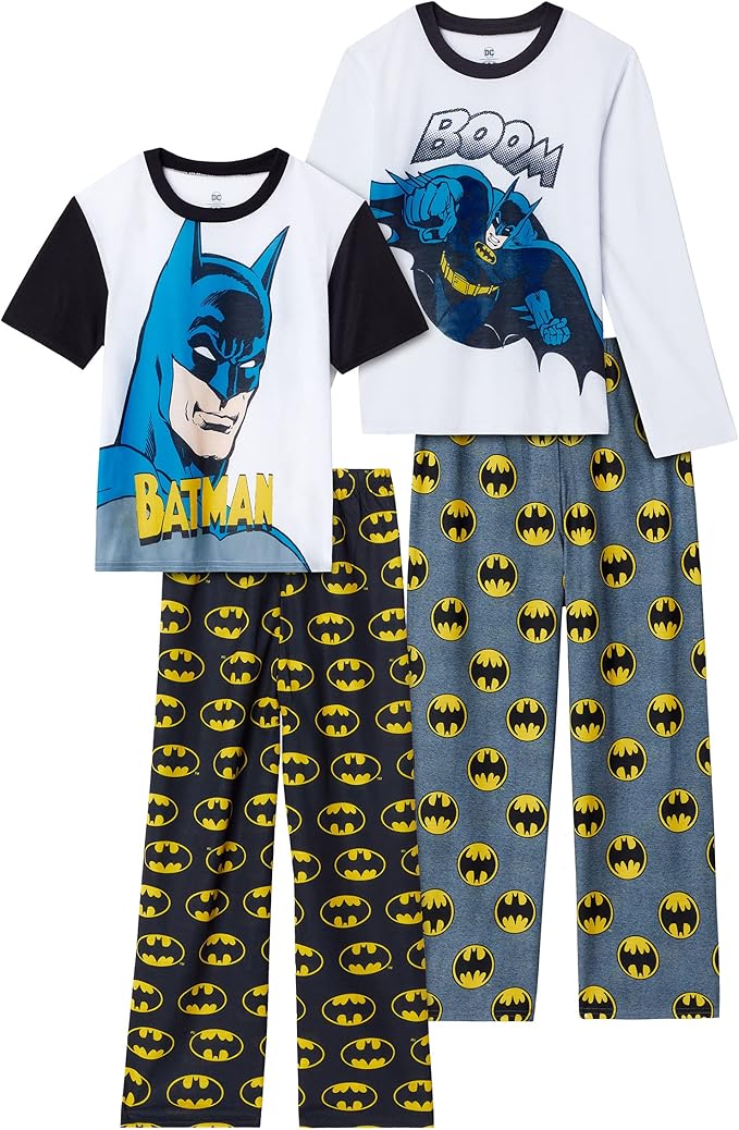 BATMAN Boys Pajamas for Kids | 4 Piece Sleepwear Sets for Boys Pajama Bottoms and Sleep Shirts for Big Boy and Toddlers