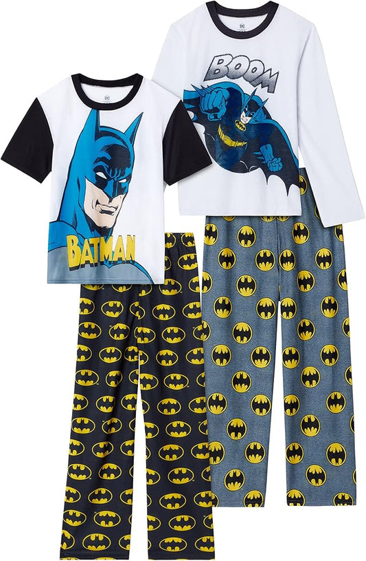 BATMAN Boys Pajamas for Kids | 4 Piece Sleepwear Sets for Boys Pajama Bottoms and Sleep Shirts for Big Boy and Toddlers