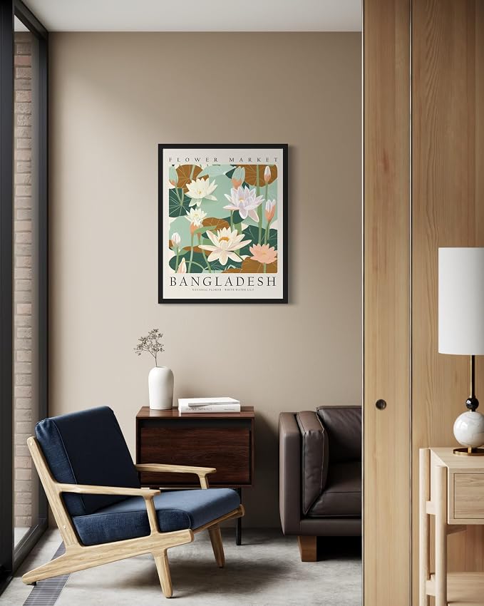 Bangladesh, White Water Lily Art Print Poster, Flower Market Wall Art, Floral Artwork Decor for Bedroom, Kitchen, Bathroom, Livingroom Decoration 52 (Bangladesh, White Water Lily, 10"L x 8"W, Unframed)