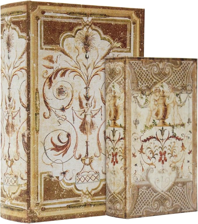 Decorative Book Boxes Set of 2 Magnetic Lock Faux Wooden Storage Book Box | Coffee Table Books Decor Retro Style Fabric Cover,Hidden Storage Secret Keepsake,Jewelry Trinket,Cash