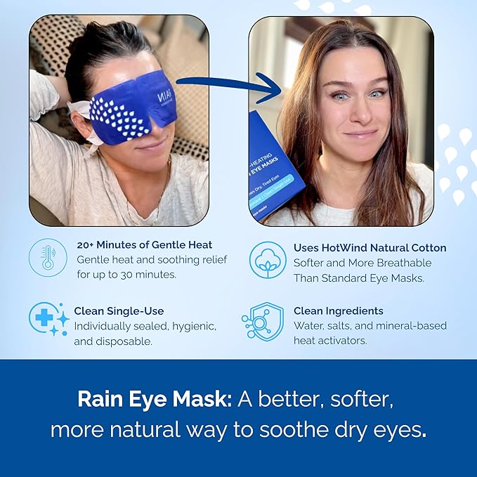 Rain Heated Eye Mask for Dry Eyes - Steam Eye Mask - Self Heating Warm Compress for Dry Eyes Relief, Stye Treatment, Moist Heat - Disposable, Unscented, No Microwave, Travel Ready, Spa (20 Masks)