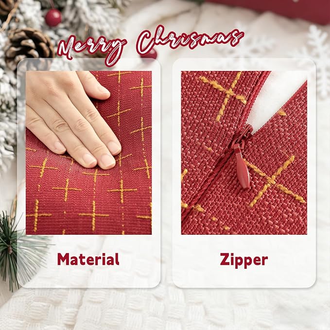Christmas Pillow Covers 26x26 Set of 2 Soft Polyester Textured Red Pillows with Stylish Flange Edge Cozy Farmhouse Christmas Decor for Couch Bed Sofa Living Room (Red)