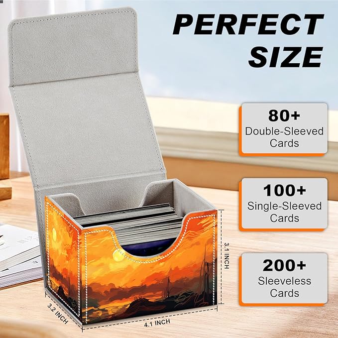 DEGDFSGR for TCG MTG Card Game Storage Box Organizer Trading Card Case Commander Deck Box Magnetic Closure Creative Pattern Up to 200 Cards, Sun Rising Up From The Sky