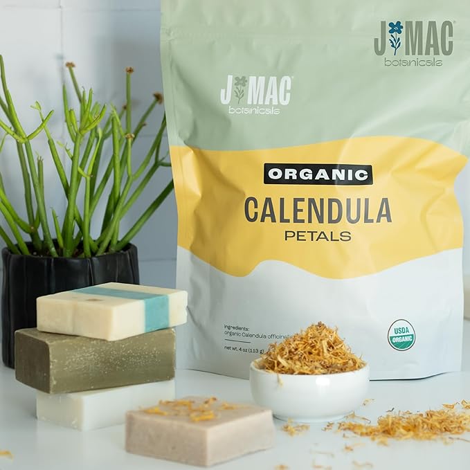 J Mac Botanicals, Organic Calendula Petals (12 oz) edible dried flowers, pairs well with rose petal for ice cubes, cooking, beverages, and bath bombs
