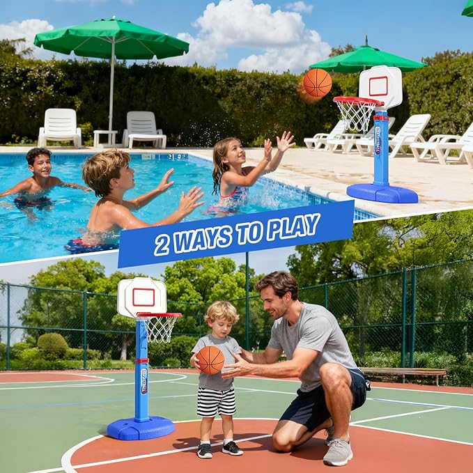HYES Toddler Basketball Hoop, Adjustable Height Indoor Basketball Hoop for Kids 1-3, Foldable Mini Basketball Goal with 3 Balls, Outdoor Poolside Sport Toy, Birthday for Baby Boys Girls