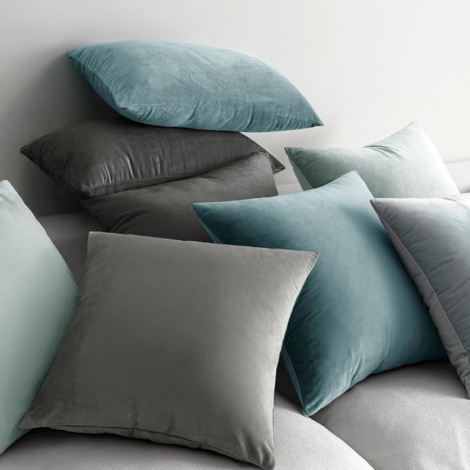 MIULEE 24x24 Inch Pack of 2 Euro Velvet Throw Pillow Covers Grey | Soft Solid Decorative Euro Sham, Modern Luxury Home Decor, for King Bed Sofa Couch Bedroom Livingroom