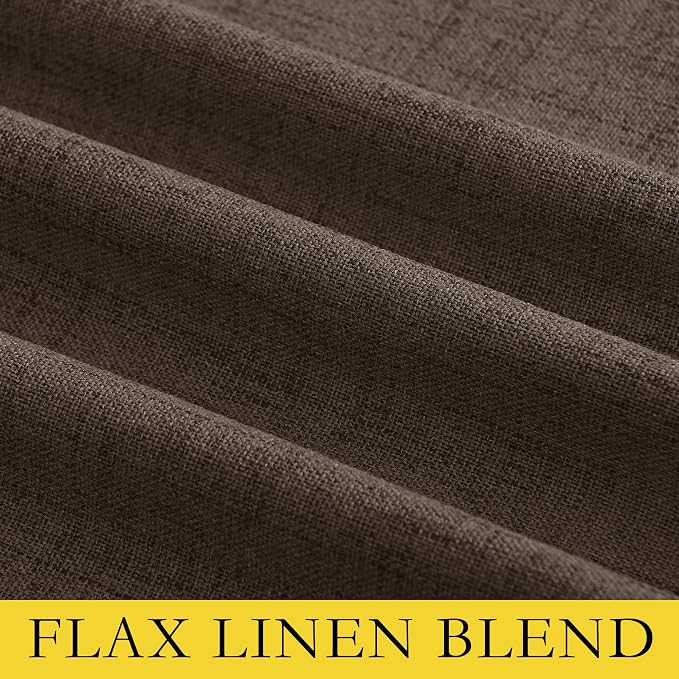 NICETOWN Coffee Vintage Linen 100% Blackout Curtains for Kitchen, Thermal Insulated Curtains 63" Long, Noise Reducing Window Treatment Drapes for Dorm Room, 62" Wide Per Panel, Set of 2