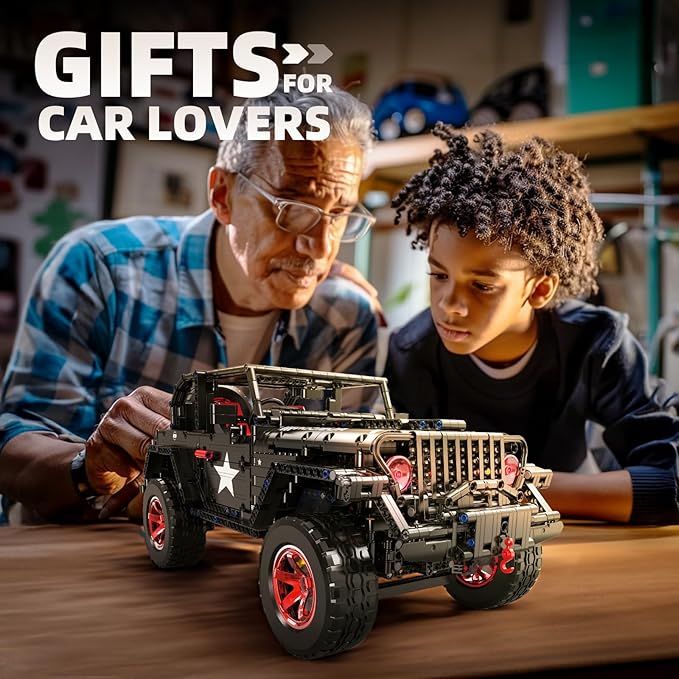 RC Off-Road SUV Wrangler Black Warrior Building Kits, 1/8 Scale Pickup Truck Car with Remote Control Lights, Challenge Building Blocks Gift for Technical Enthusiasts Adults & Teens Age 14+ (2272PCS)
