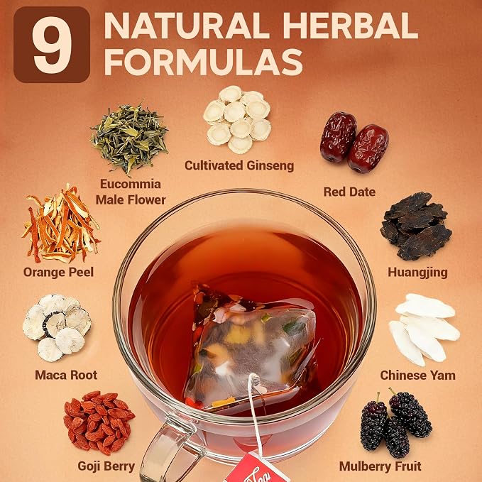 Ginseng Five Treasures Kidney Tea, Traditional Chinese Herbal TeaBags, Natural Kidney Cleanse Detox Tea for Women & Men, 9 Precious Ingredients Formula(1 Pack/30 Bags)