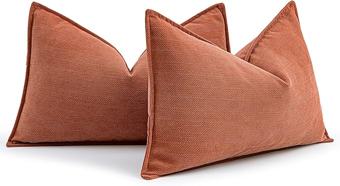 MIULEE Pack of 2 Fall Burnt Orange Lumbar Chenille Pillow Covers 12x20 | Soft Couch Throw Pillows,Farmhouse Cushion Covers with Elegant Design for Sofa,Bedroom,Living Room,Spring Home Decor