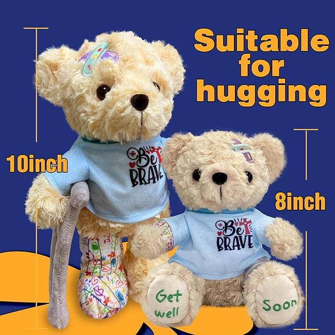 2-Pack Get Well Soon Bears - Broken Arm & Leg Plush Stuffed Animals in Hospital Gowns | Recovery Gift Set for Kids, Toddlers, Boys & Girls | Super Soft Plush with Safety Certified Get Well Gifts