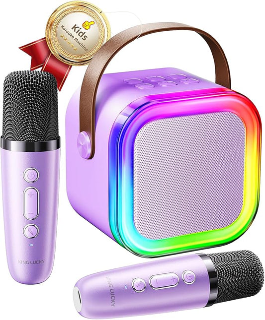 Kinglucky Mini Karaoke Machine for Kids, Top Birthday Gift Pick for Girls Ages 3, 4, 5, 6, 7, 8, 9, 10, 11, 12 Years Old, Kids' Personal Video Players Accessories with 2 Mics & 5 Voice Effects, Purple
