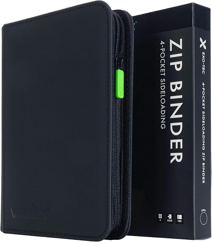 Vault X 4 Pocket Zip Binder, 160 Cards, Exo-Tec Material, 20 Side-Loading Pages (Black)