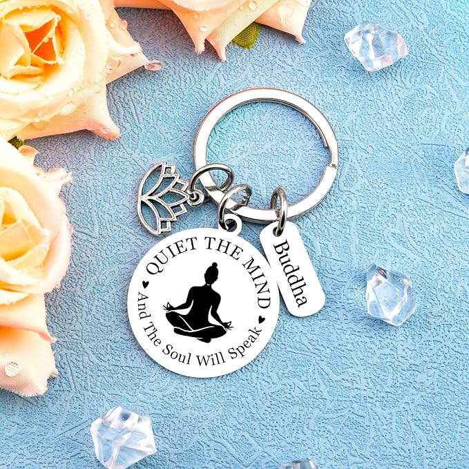 Yoga Gifts for Women Meditation Gifts for Women Yoga Instructor Gift Pilates Gift for Her Spiritual Zen Meditation Yogis Accessories for People with Anxiety keychain Lotus Jewelry Buddhist Present