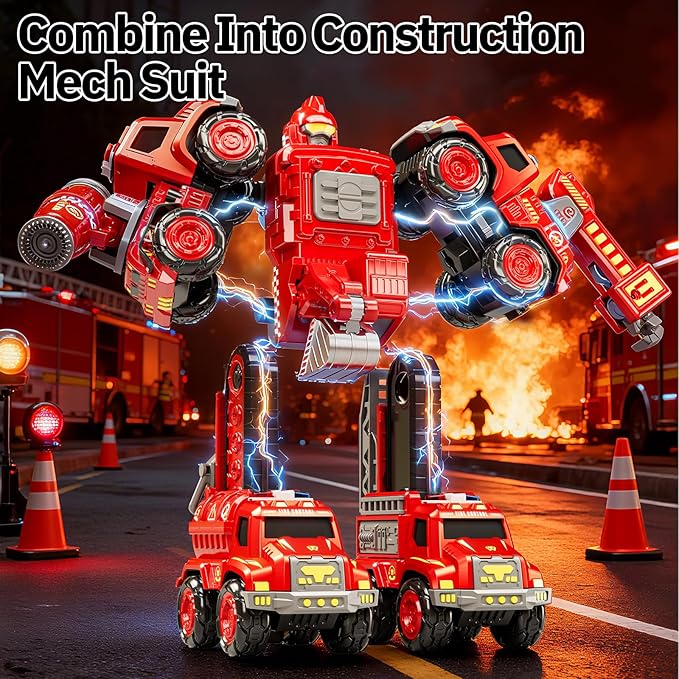 Transform Toys for Boys 4-6, 5 in 1 Take Apart Toys for Boys 3-5, Fire Firetruck Transforming Assembling Robot Toy for Kids, Educational Birthday Gift for 4 5 6 7 8 Year Old Boy Girls